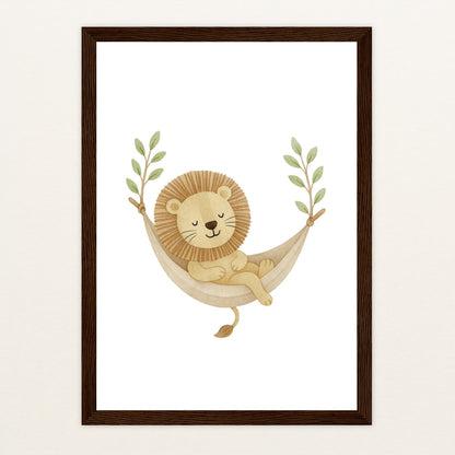 Leo der Löwe - Motiv: "Hängematte" Poster mit Holzrahmen von tinylearner
