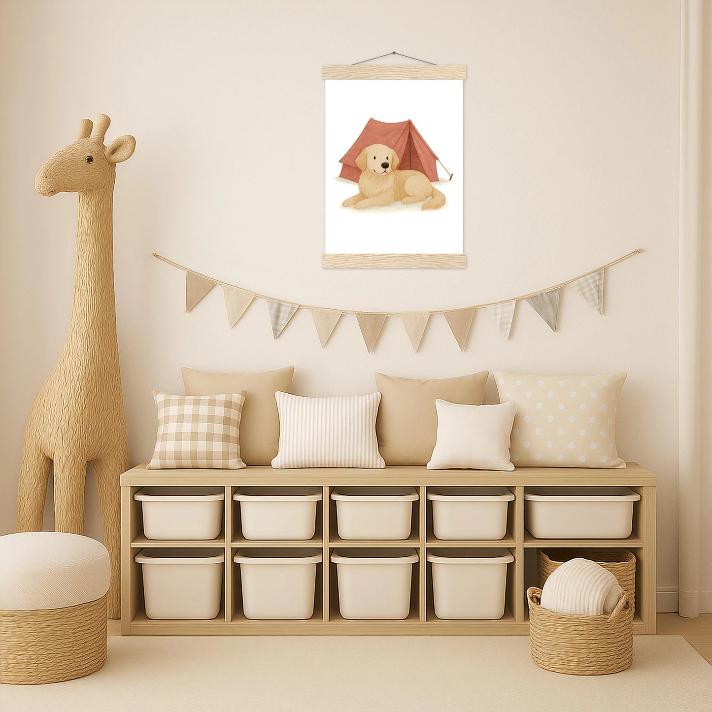 Hugo der Hund - Motiv: "Zelt" Poster mit Leisten von tinylearner