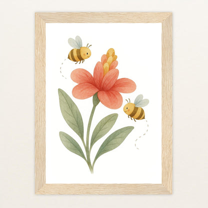 Bibi die Biene - Motiv: "Blume" Poster mit Holzrahmen von tinylearner
