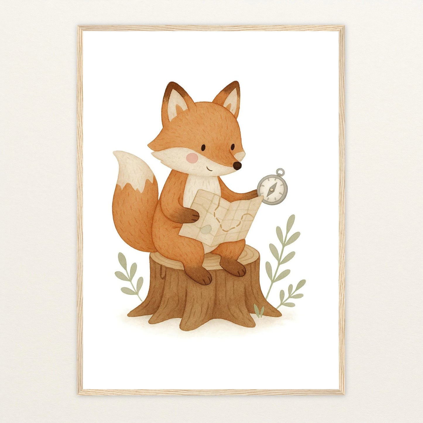 Finnegan der Fuchs - Motiv: "Abenteuerlust" Poster mit Holzrahmen von tinylearner