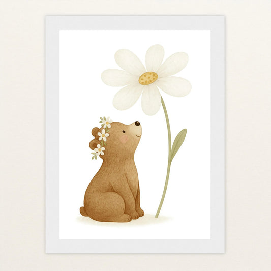 Balu der Bär - Motiv: "Gänseblümchen" Poster mit Holzrahmen von tinylearner