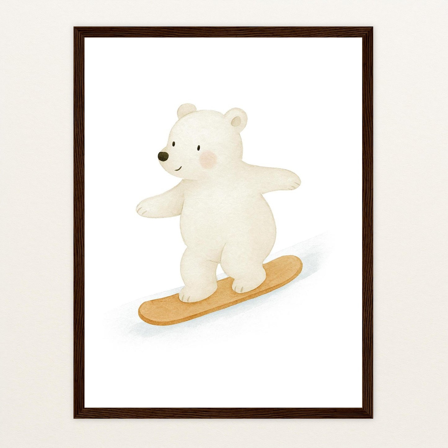 Pummel der Polarbär - Motiv: "Snowboard" Poster mit Holzrahmen von tinylearner