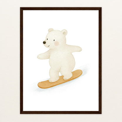 Pummel der Polarbär - Motiv: "Snowboard" Poster mit Holzrahmen von tinylearner