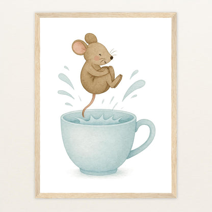 Mimi die Maus - Motiv: "Pool" Poster mit Holzrahmen von tinylearner