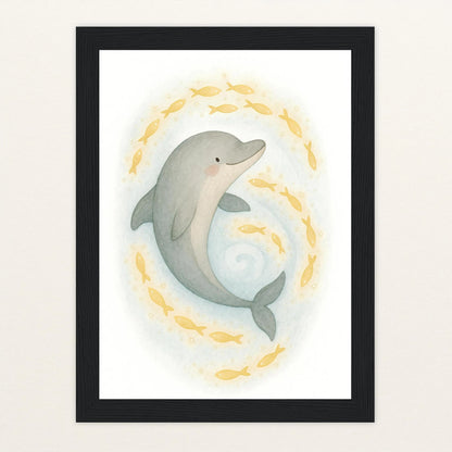 Dora der Delfin - Motiv: "Leuchtfische" Poster mit Holzrahmen von tinylearner
