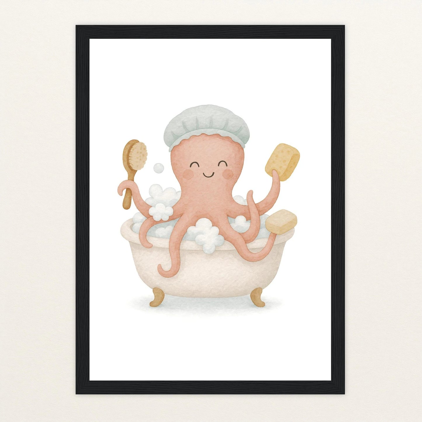 Tilli der Tintenfisch - Motiv: "Baden" Poster mit Holzrahmen von tinylearner