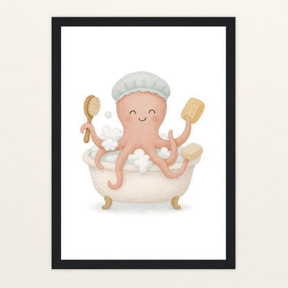 Tilli der Tintenfisch - Motiv: "Baden" Poster mit Holzrahmen von tinylearner