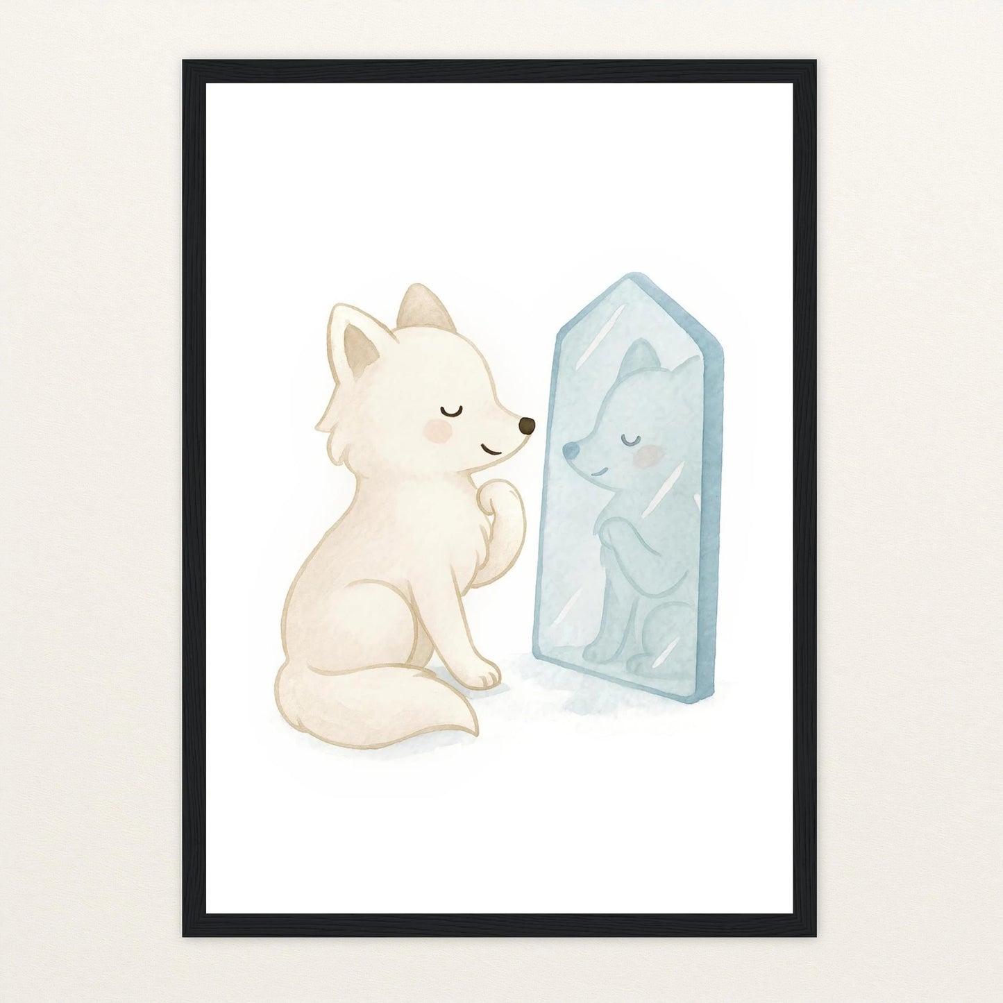 Pino der Polarfuchs - Motiv: "Spiegel" Poster mit Holzrahmen von tinylearner