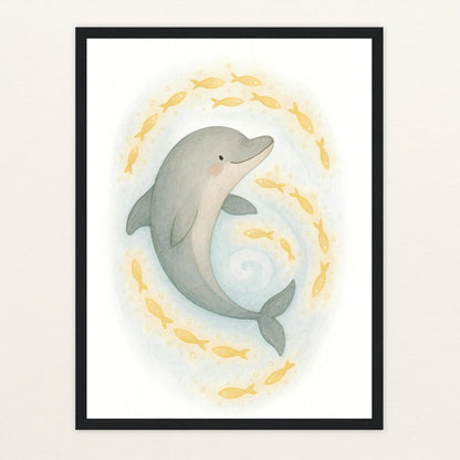 Dora der Delfin - Motiv: "Leuchtfische" Poster mit Holzrahmen von tinylearner
