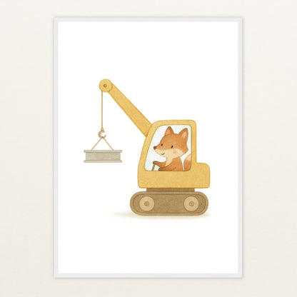 Finnegan der Fuchs - Motiv: "Kran" Poster mit Holzrahmen von tinylearner