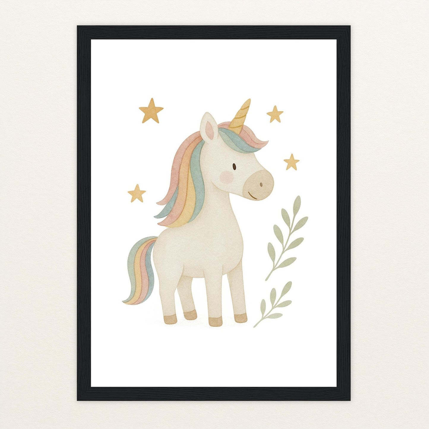 Luni das Einhorn Poster mit Holzrahmen von tinylearner