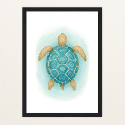 Sora die Schildkröte - Motiv: "Treiben" Poster mit Holzrahmen von tinylearner