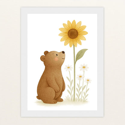 Balu der Bär - Motiv: "Sonnenblume" Poster mit Holzrahmen von tinylearner