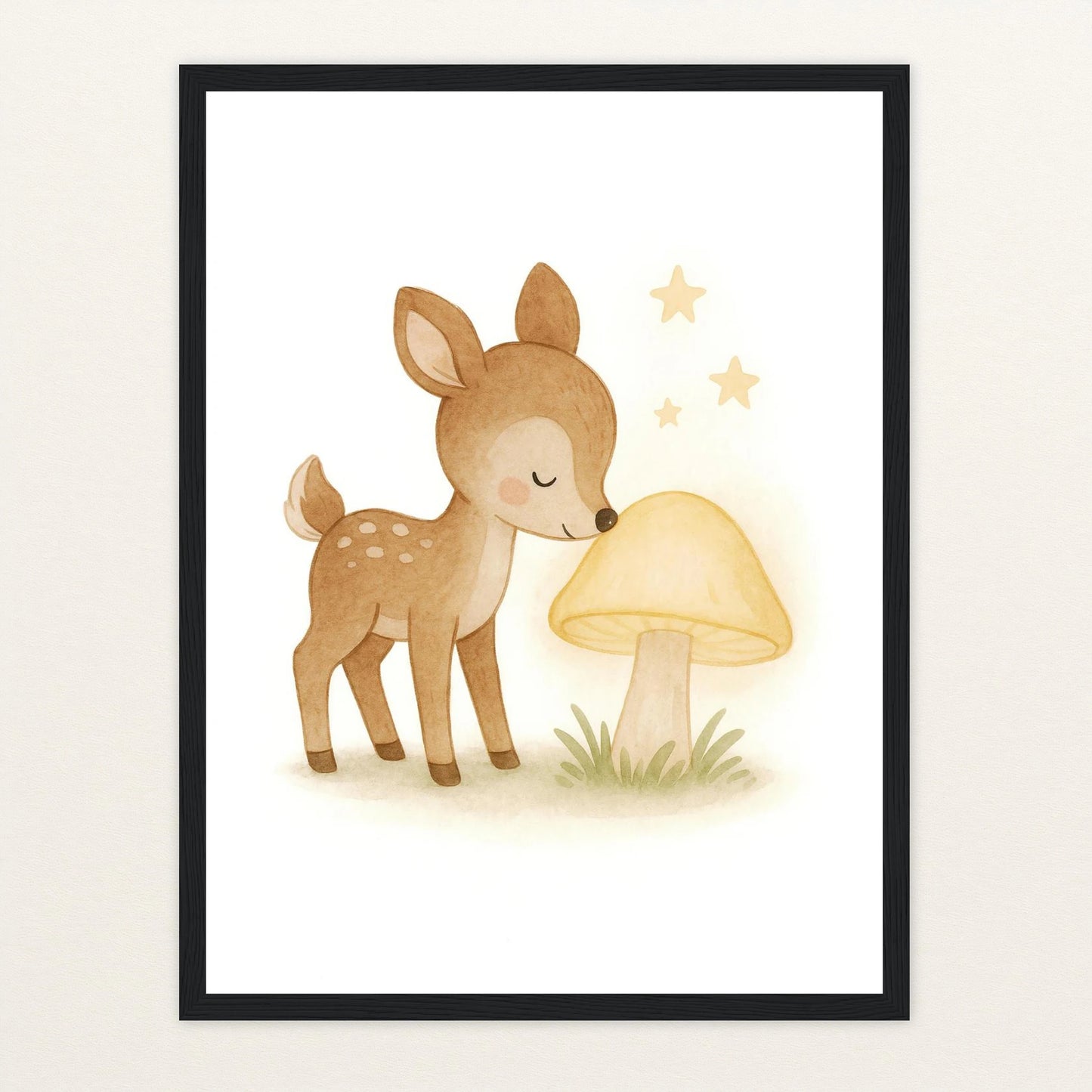 Ria das Reh - Motiv: "Leuchtpilz" Poster mit Holzrahmen von tinylearner