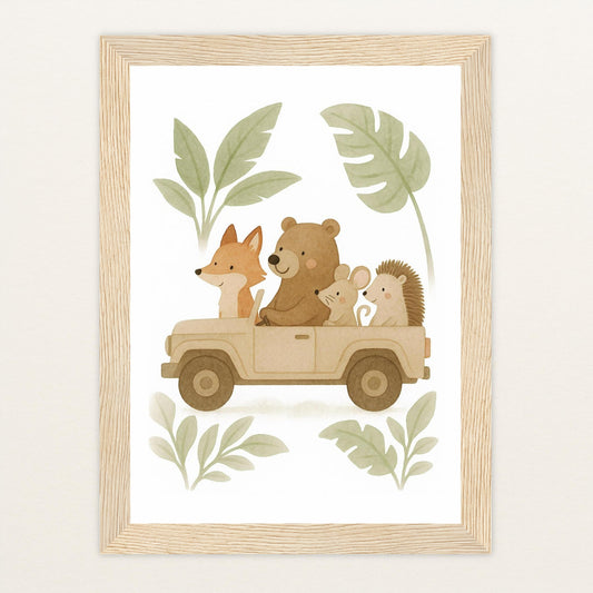 Tierfreunde - Motiv: "Safari" Poster mit Holzrahmen von tinylearner