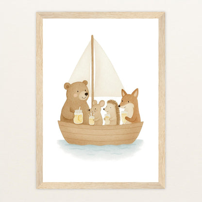 Tierfreunde - Motiv: "Segelschiff" Poster mit Holzrahmen von tinylearner