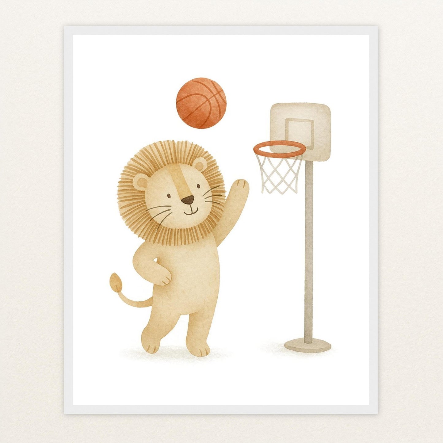 Leo der Löwe - Motiv: "Basketball" Poster mit Holzrahmen von tinylearner