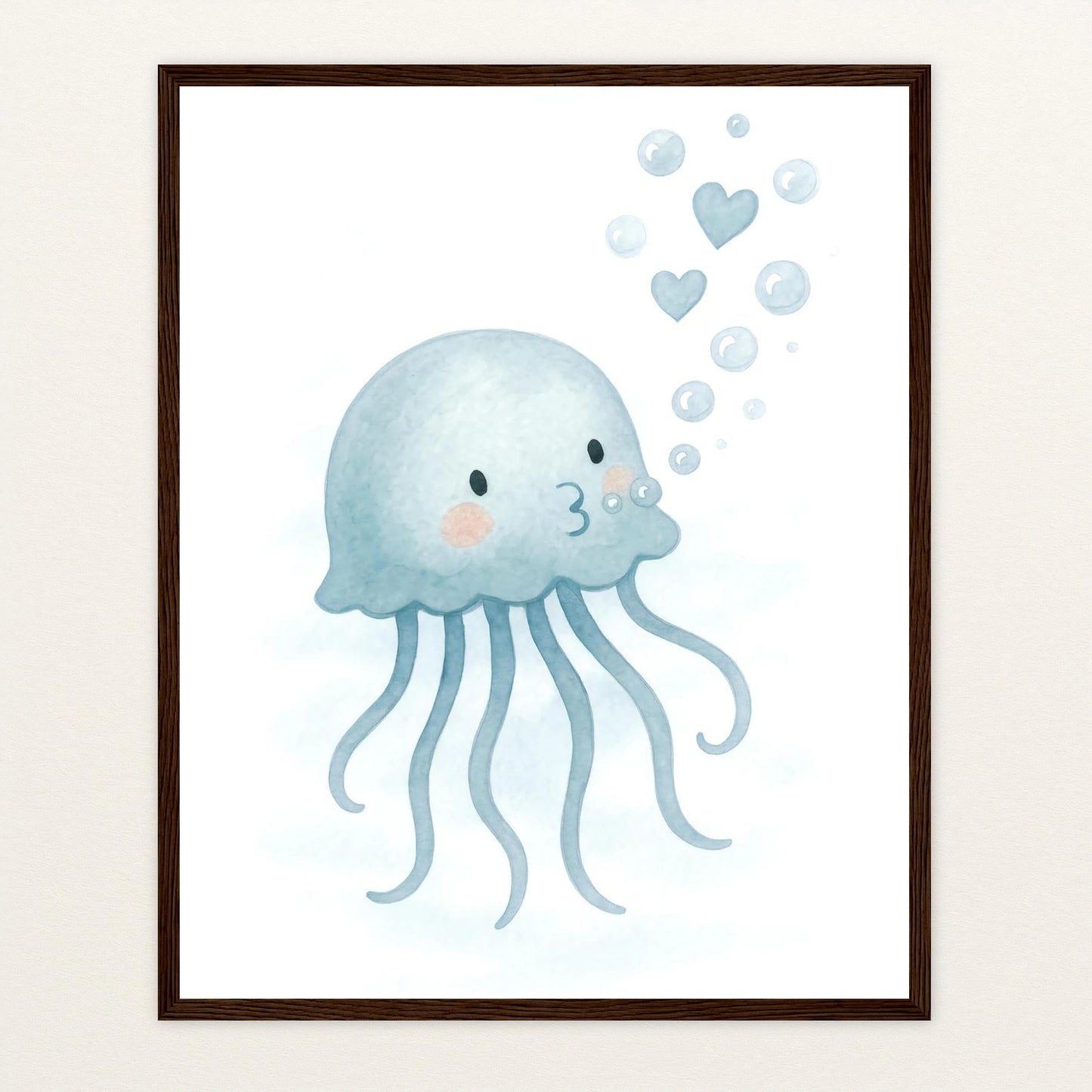 Quinn die Qualle - Motiv: "Luftblasen" Poster mit Holzrahmen von tinylearner
