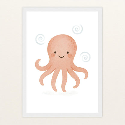Tilli der Tintenfisch Poster mit Holzrahmen von tinylearner