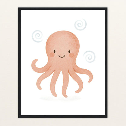 Tilli der Tintenfisch Poster mit Holzrahmen von tinylearner