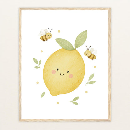 Obst: Zitrone Poster mit Holzrahmen von tinylearner