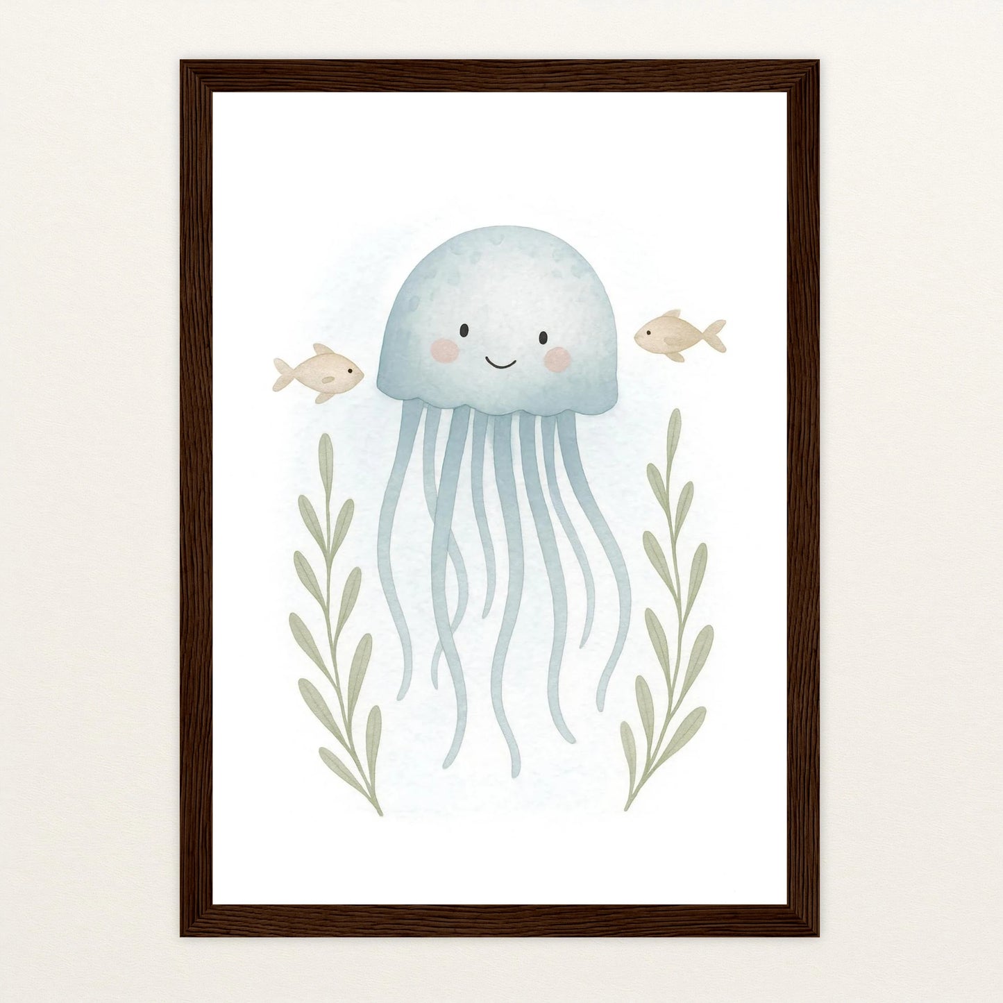 Quinn die Qualle Poster mit Holzrahmen von tinylearner