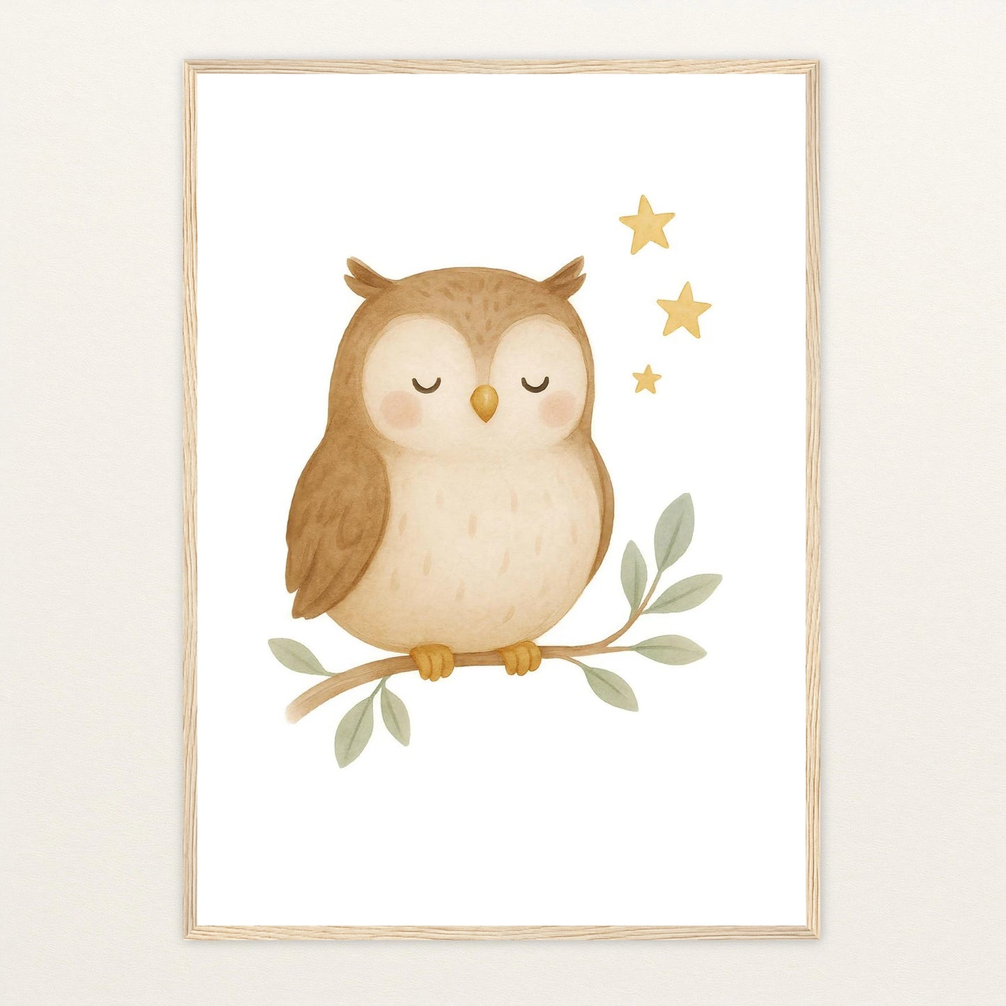 Emmi die Eule Poster mit Holzrahmen von tinylearner