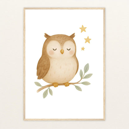 Emmi die Eule Poster mit Holzrahmen von tinylearner