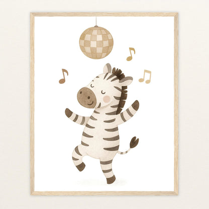 Zinni das Zebra - Motiv: "Tanzen" Poster mit Holzrahmen von tinylearner
