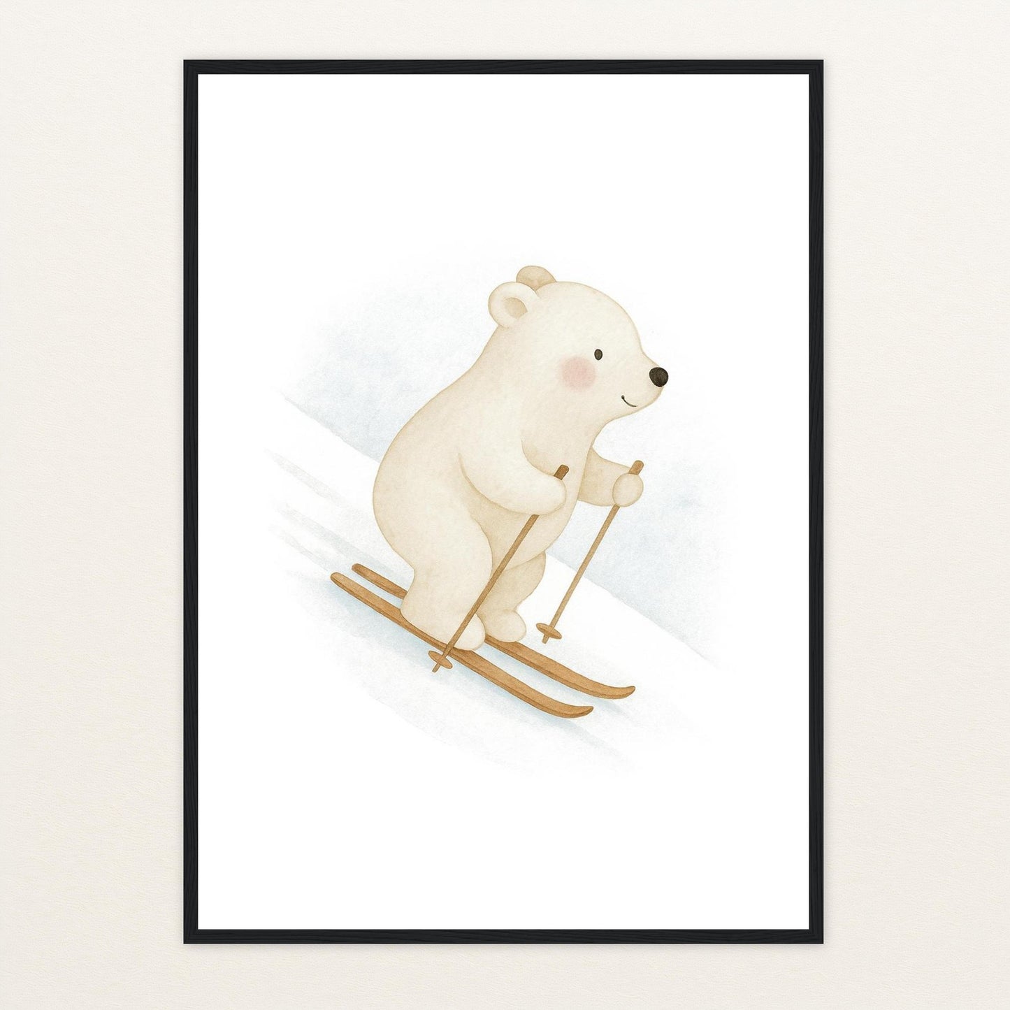 Pummel der Polarbär - Motiv: "Ski" Poster mit Holzrahmen von tinylearner