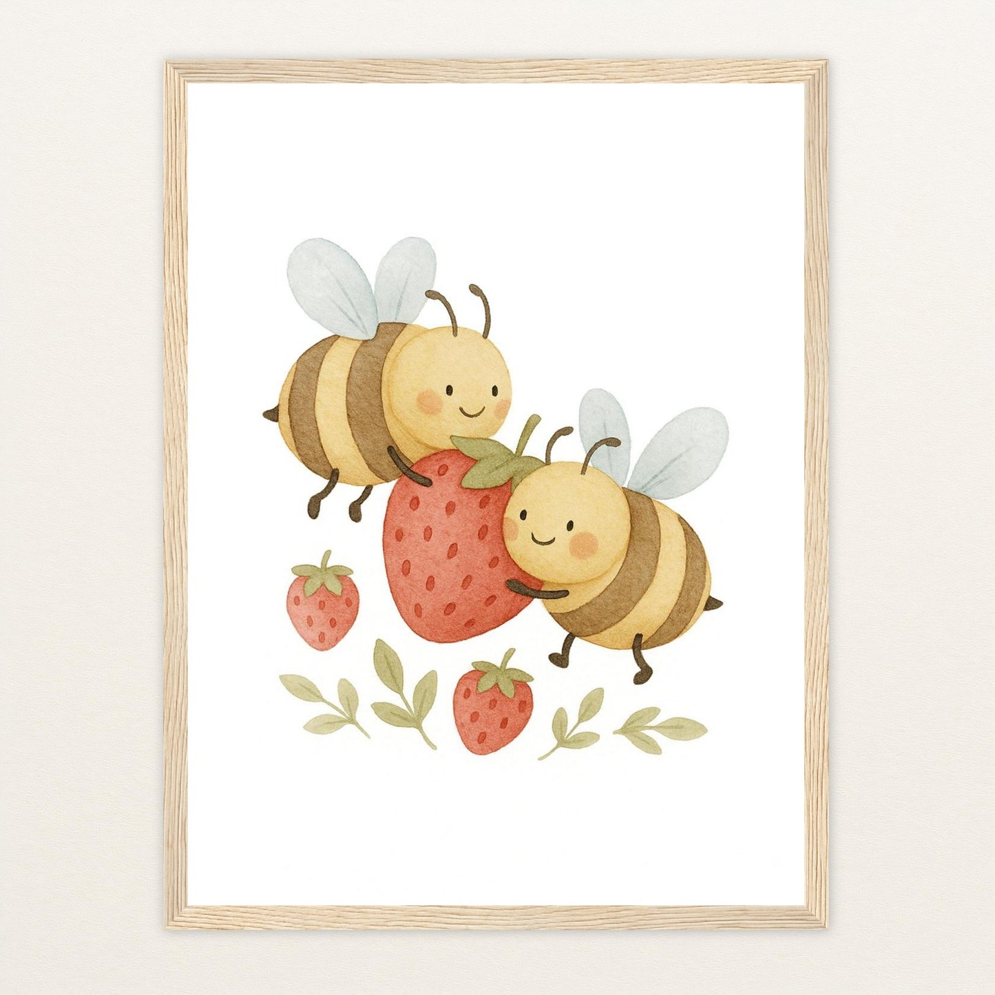 Bibi die Biene - Motiv: "Erdbeere" Poster mit Holzrahmen von tinylearner