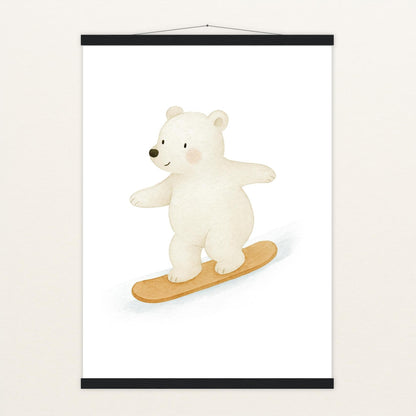 Pummel der Polarbär - Motiv: "Snowboard" Poster mit Leisten von tinylearner