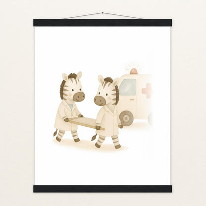 Zinni das Zebra - Motiv: "Krankenwagen" Poster mit Leisten von tinylearner