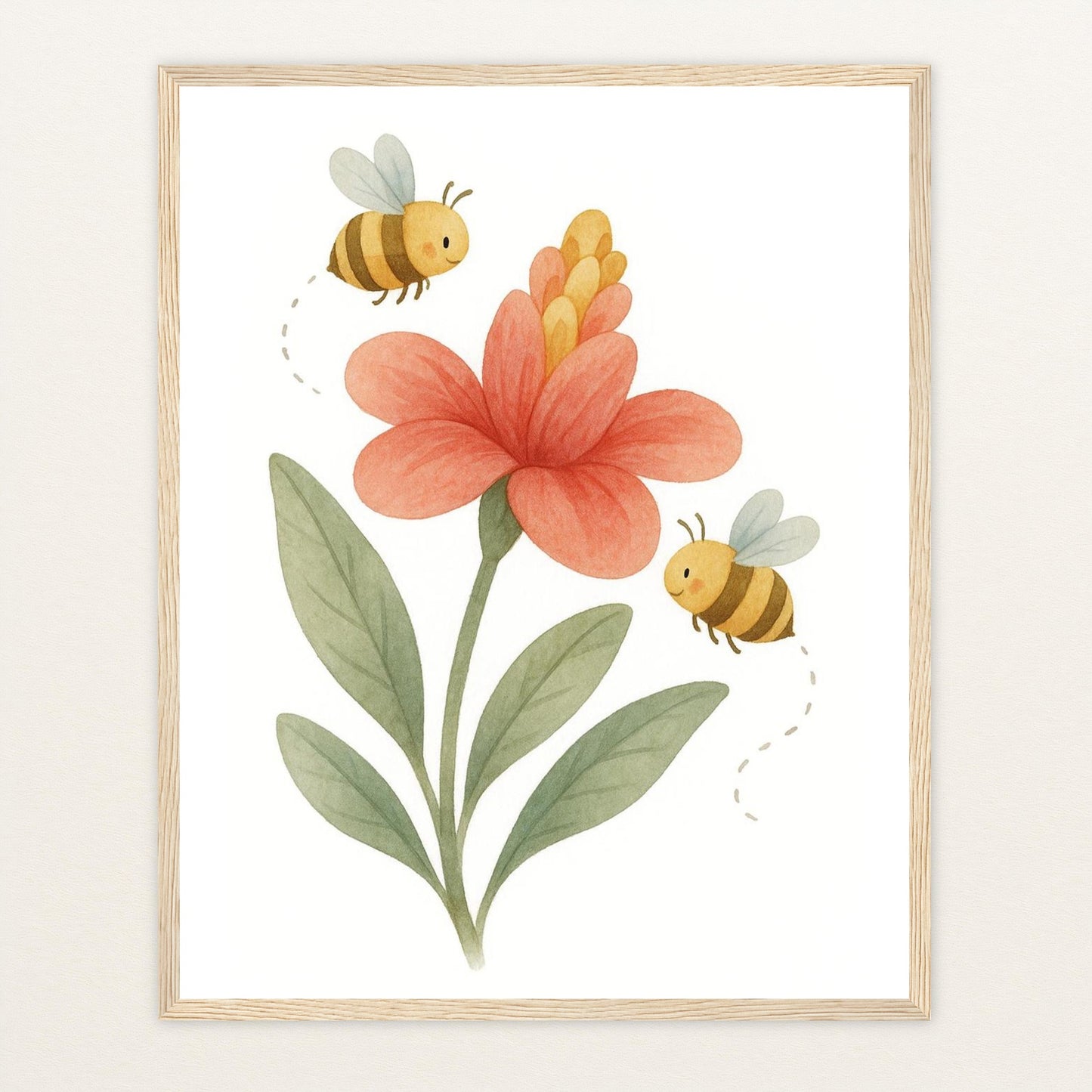 Bibi die Biene - Motiv: "Blume" Poster mit Holzrahmen von tinylearner