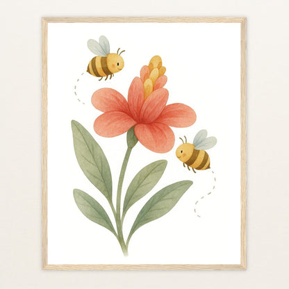 Bibi die Biene - Motiv: "Blume" Poster mit Holzrahmen von tinylearner