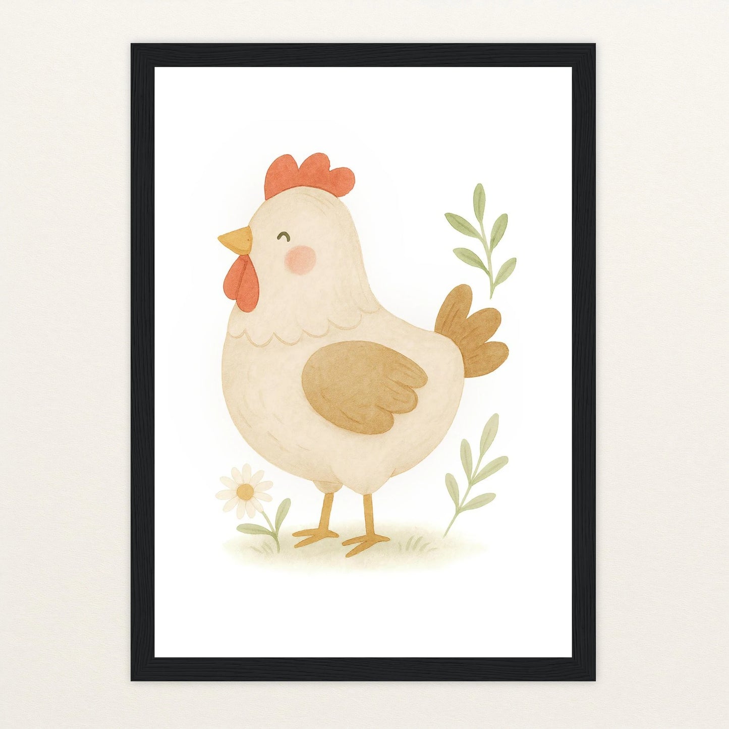 Hanni das Huhn Poster mit Holzrahmen von tinylearner