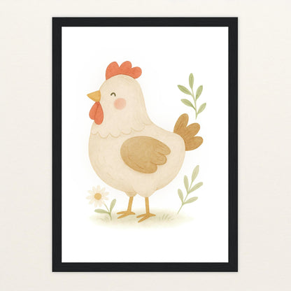 Hanni das Huhn Poster mit Holzrahmen von tinylearner
