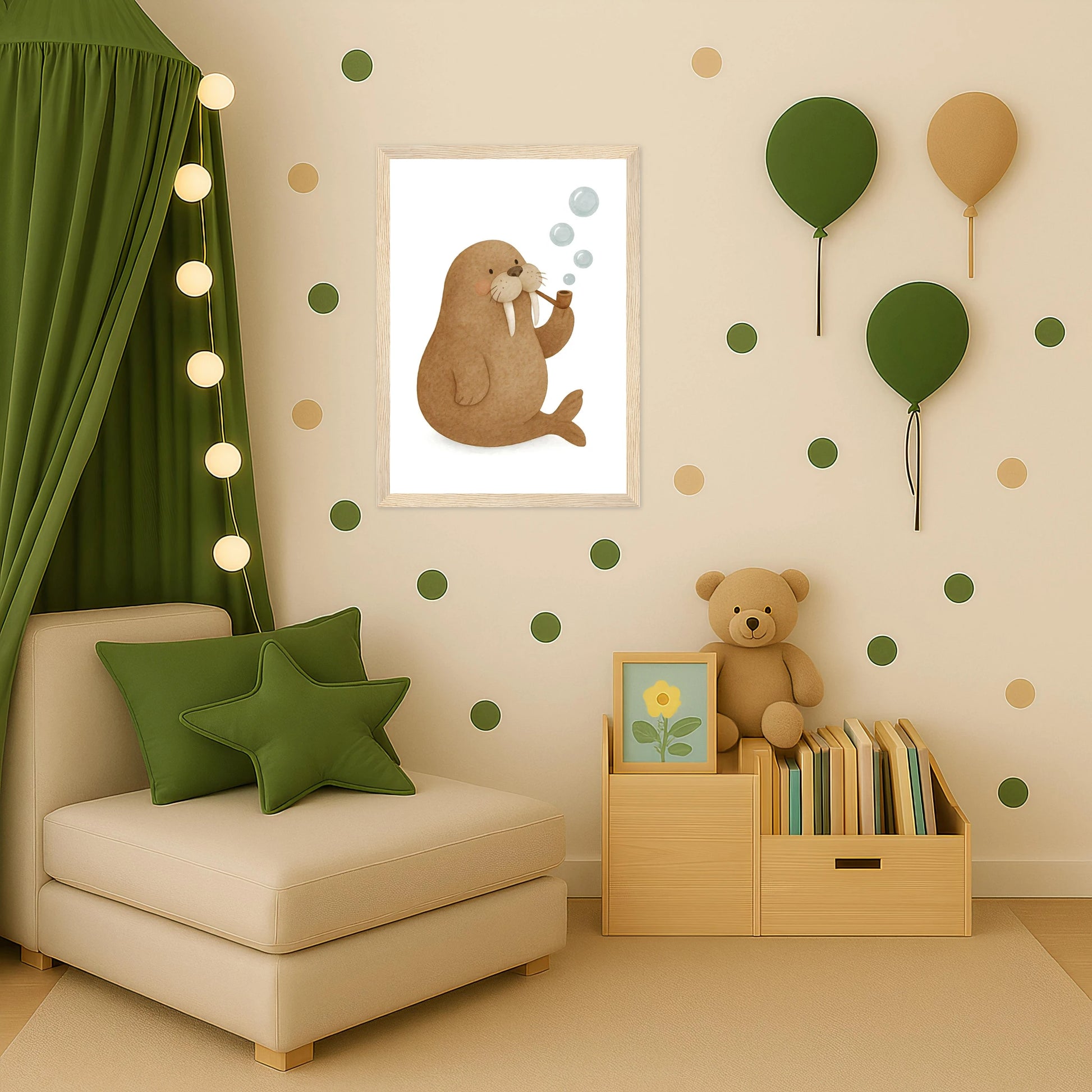 Wally das Walross - Motiv: "Blubbern" Poster mit Holzrahmen von tinylearner