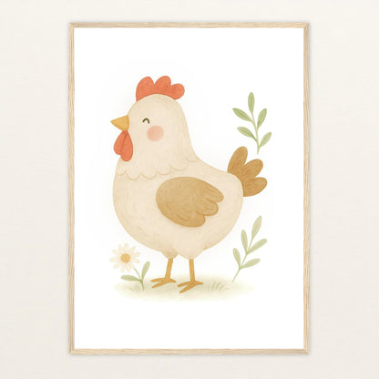 Hanni das Huhn Poster mit Holzrahmen von tinylearner