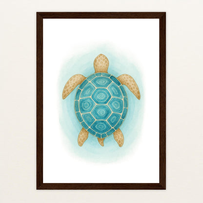 Sora die Schildkröte - Motiv: "Treiben" Poster mit Holzrahmen von tinylearner