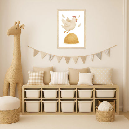 Hanni das Huhn - Motiv: "Heu" Poster mit Holzrahmen von tinylearner