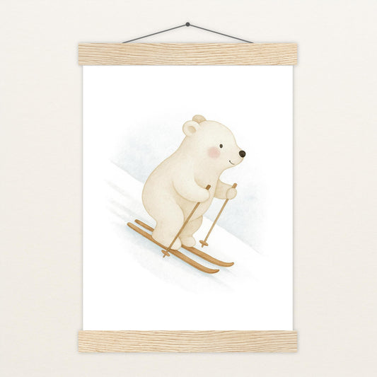Pummel der Polarbär - Motiv: "Ski" Poster mit Leisten von tinylearner
