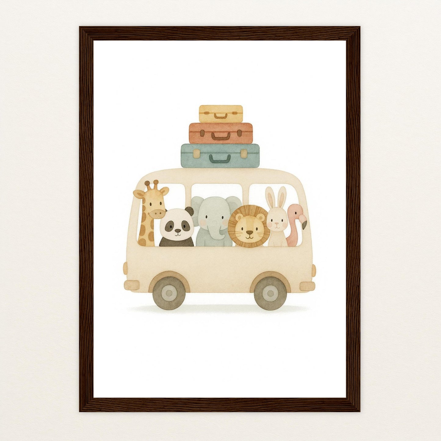Tierfreunde - Motiv: "Reisebus" Poster mit Holzrahmen von tinylearner