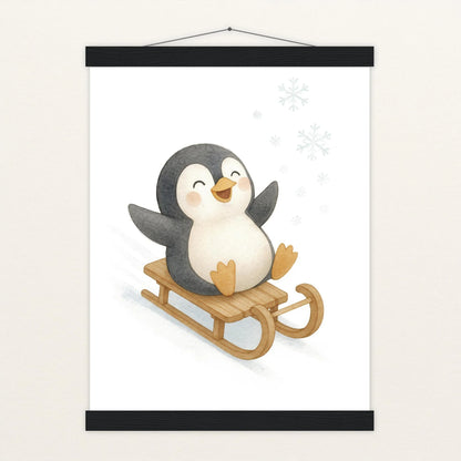 Pia der Pinguin - Motiv: "Schlitten" Poster mit Leisten von tinylearner