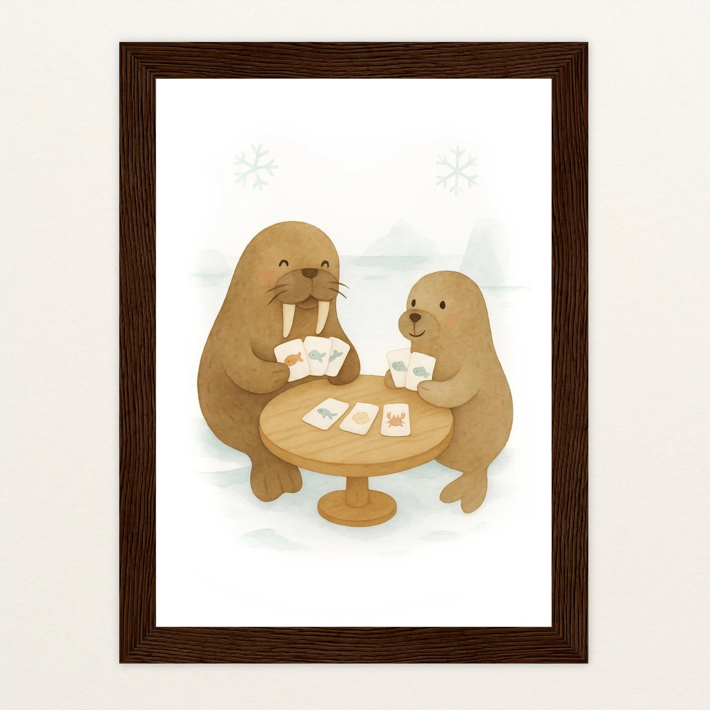 Wally das Walross - Motiv: "Kartenspiel" Poster mit Holzrahmen von tinylearner