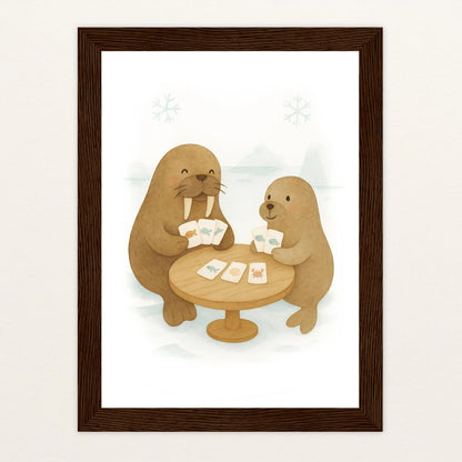 Wally das Walross - Motiv: "Kartenspiel" Poster mit Holzrahmen von tinylearner
