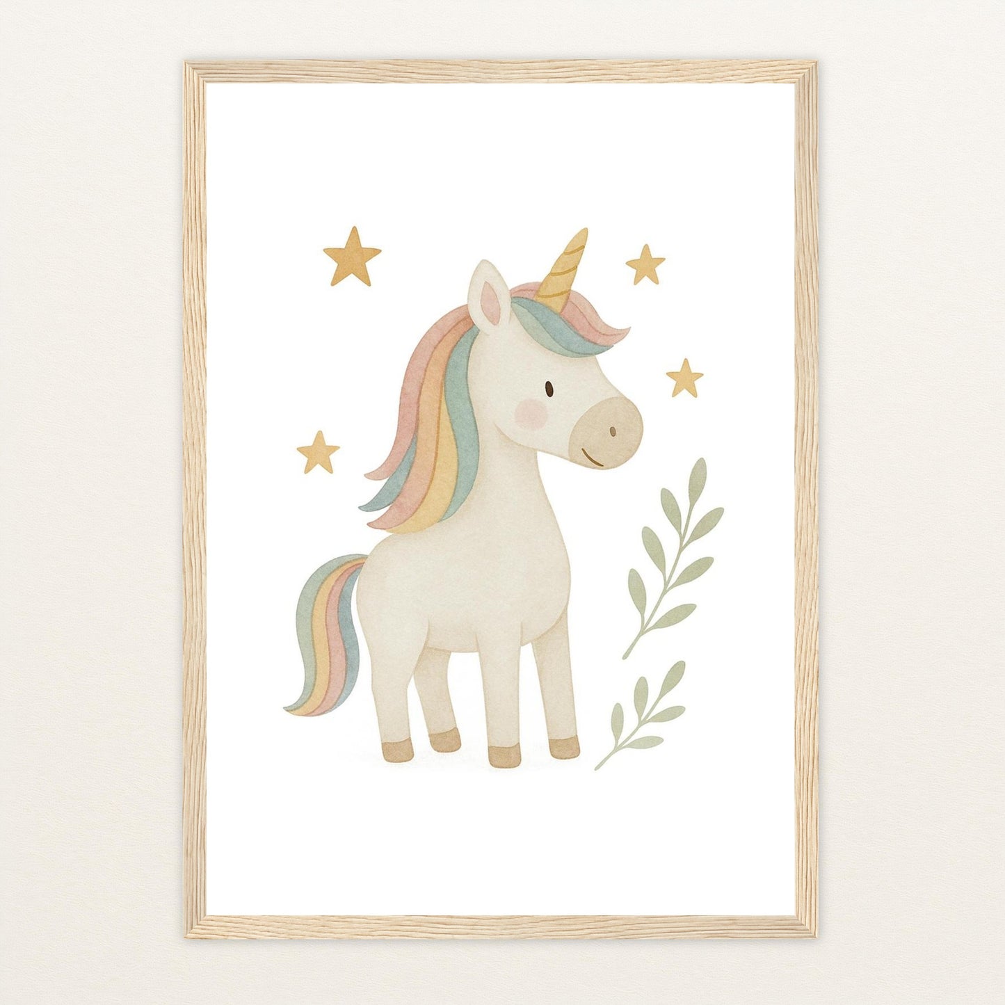 Luni das Einhorn Poster mit Holzrahmen von tinylearner