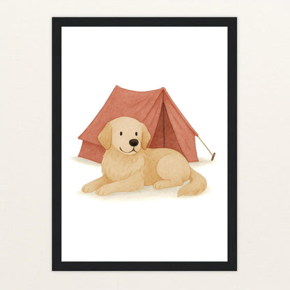 Hugo der Hund - Motiv: "Zelt" Poster mit Holzrahmen von tinylearner