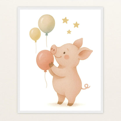 Susi das Schwein - Motiv: "Ballons" Poster mit Holzrahmen von tinylearner