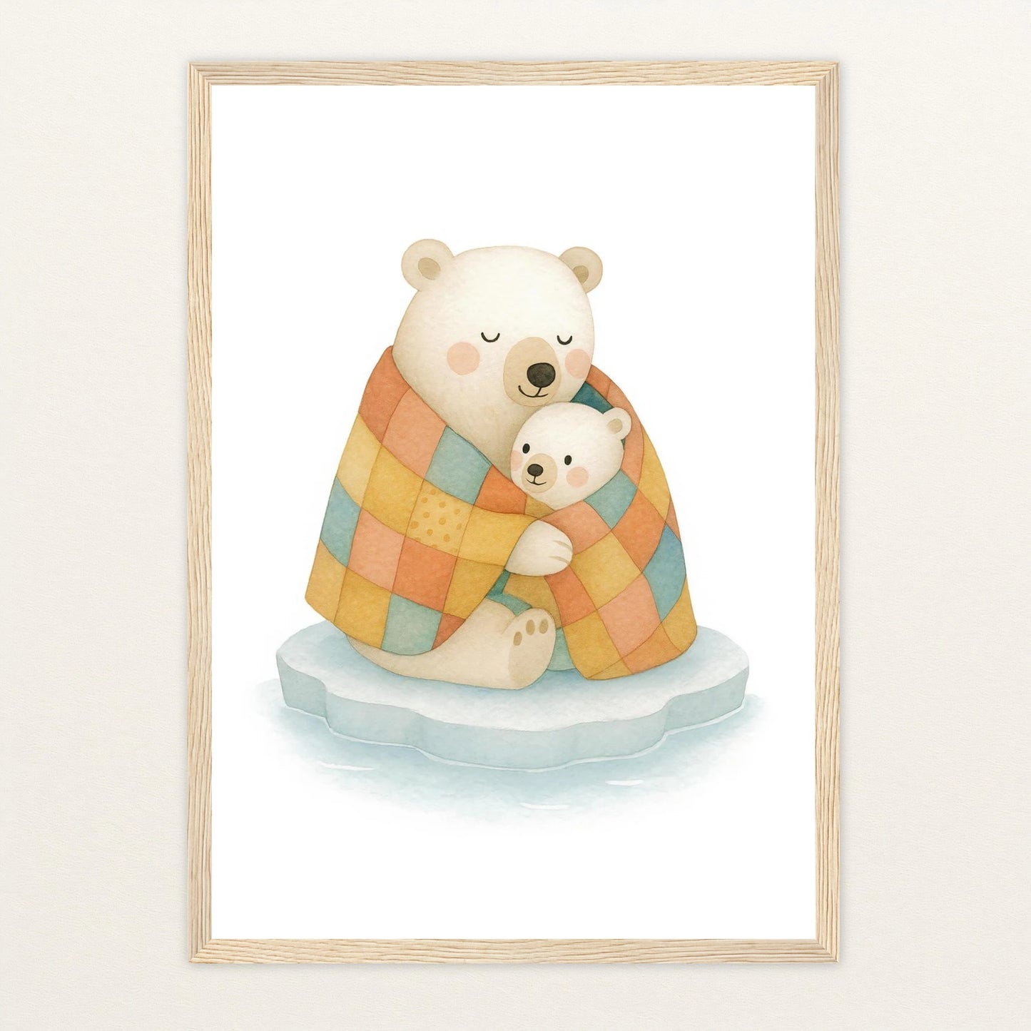 Pummel der Polarbär - Motiv: "Familie" Poster mit Holzrahmen von tinylearner